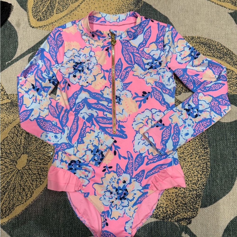 Lilly Pulitzer Pink Floral Zip-Front Rash Guard One-Piece